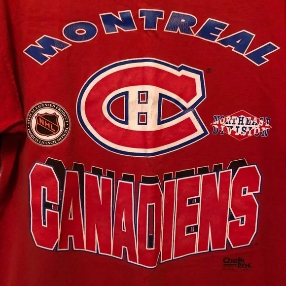 Vintage Montreal Canadiens T-shirt Single Stitch Size Large Chalk Lineq - Picture 2 of 9